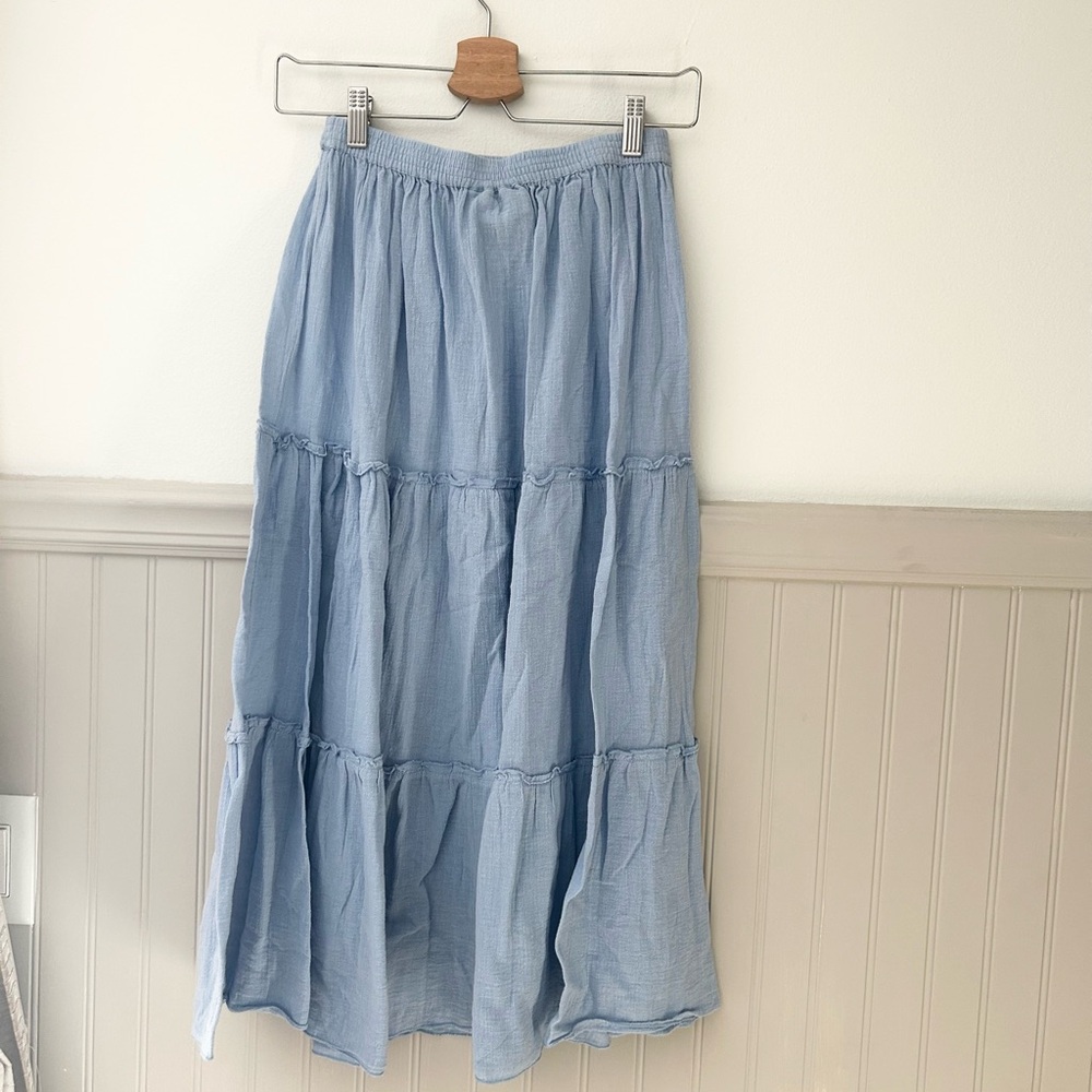 Vintage Two-Twenty Collection Chic Light Blue Tiered Maxi Skirt - Picture 4 of 4